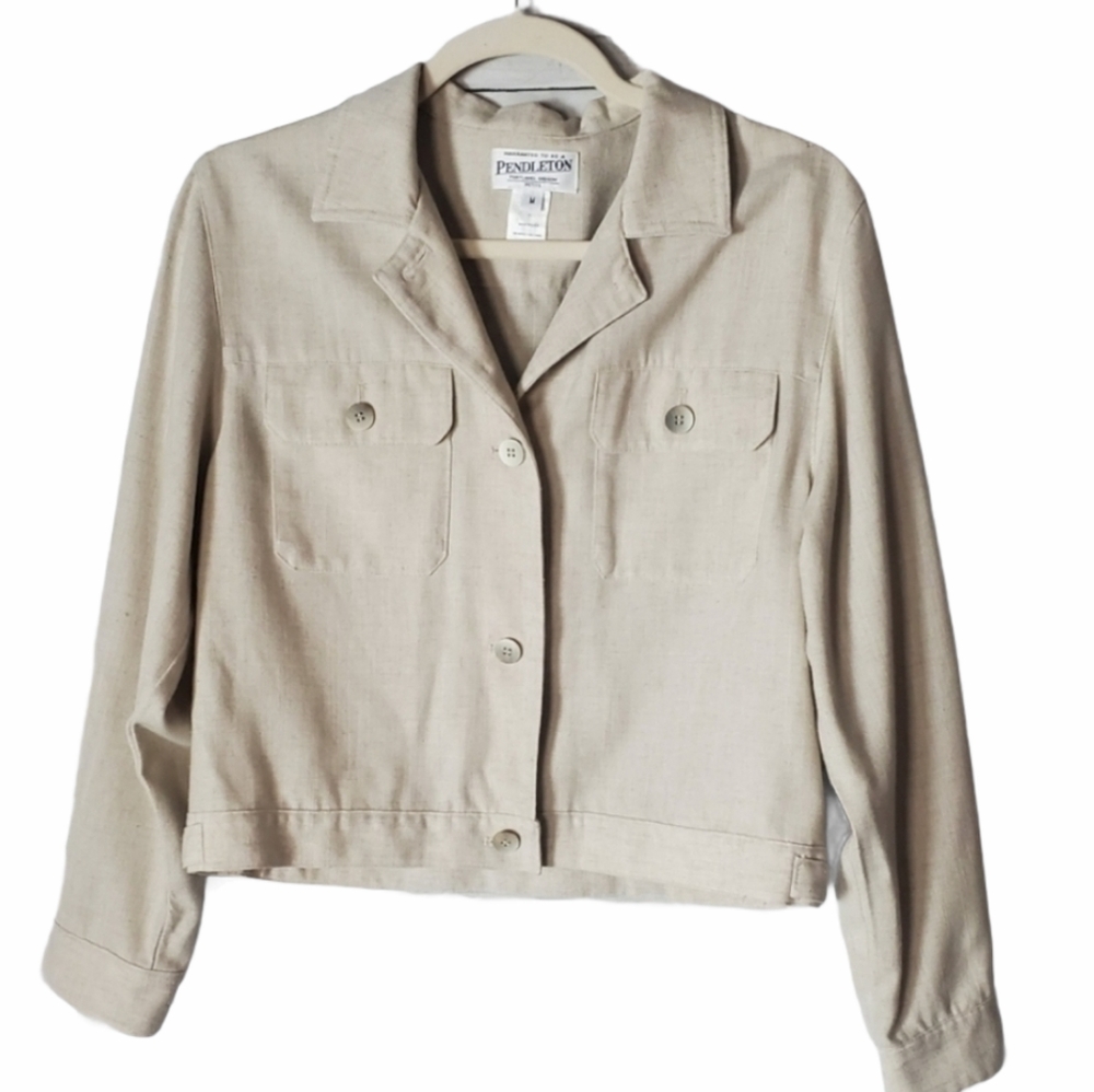 PENDLETON cream tan linen blend cropped jacket MP